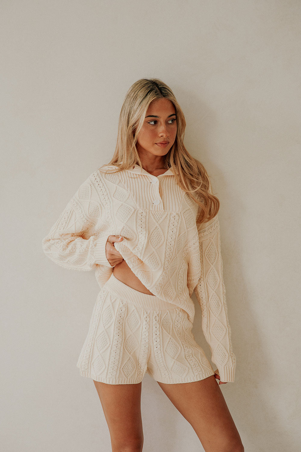 Cream Cable Knit High Waist Holli Shorts – SABO