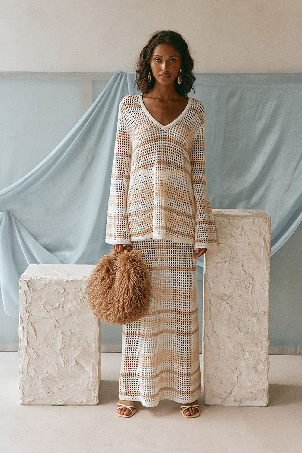 Peach and Cream Stripe Knit Long Sleeve Nyx Top – SABO