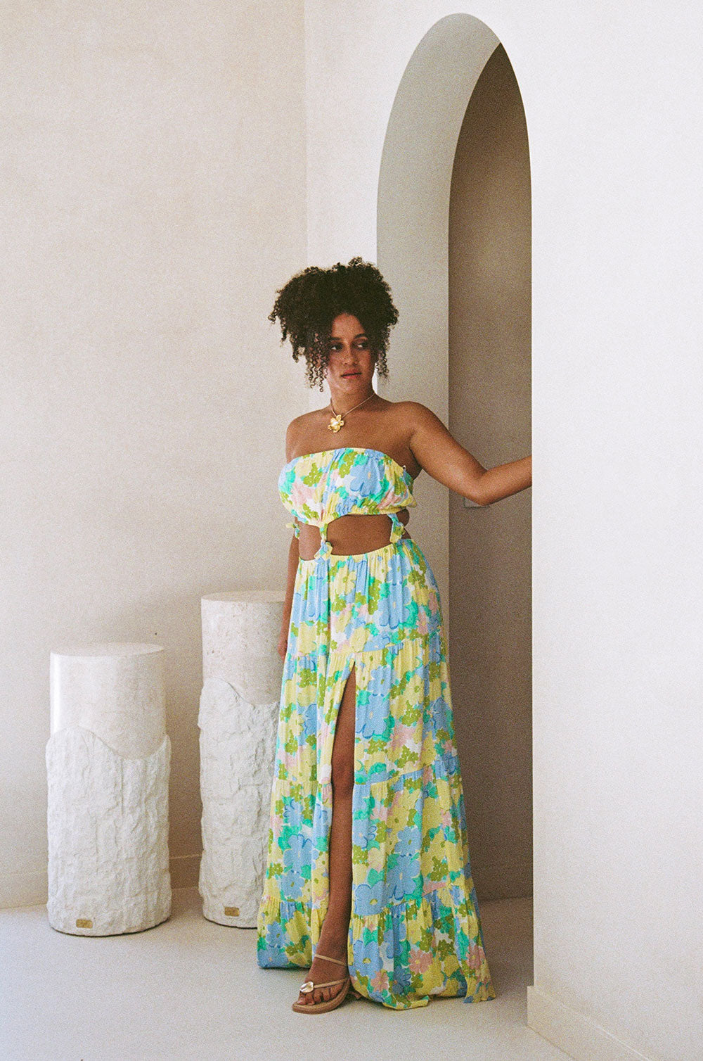 Yellow BLue Floral Dream Maxi Lili Dress SABO Yellow BLue Floral Dream Maxi Lili Dress SABO