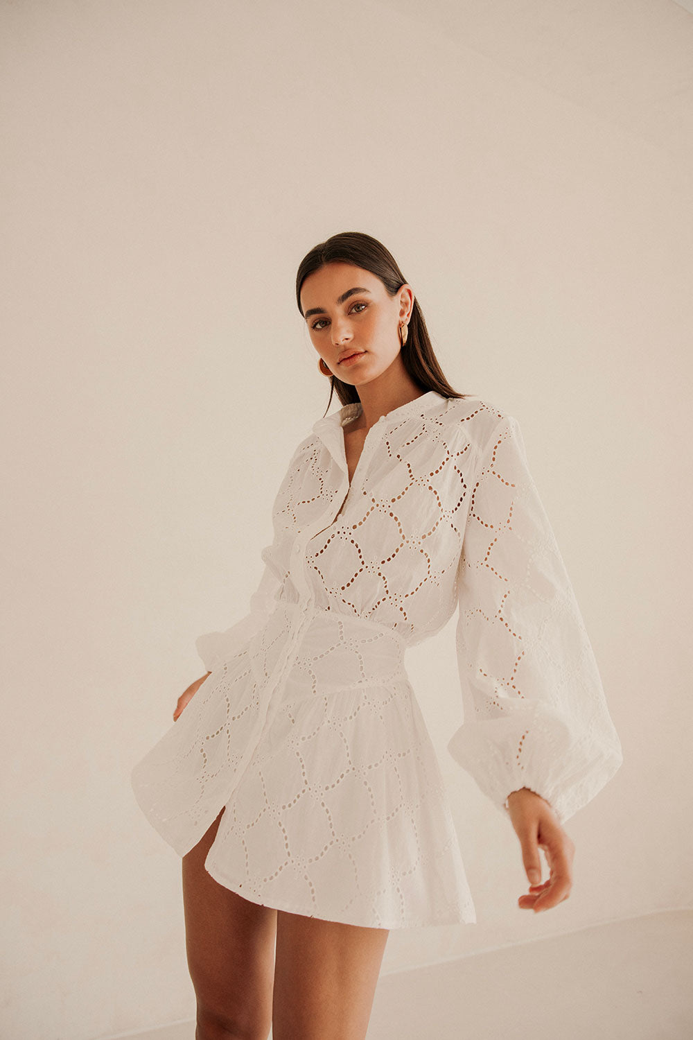 Naima Long Sleeve Button Up Embroidered Mini Corset Dress - White XXXL | by SABO Naima Long Sleeve Button Up Embroidered Mini Corset Dress - White XXXL | by SABO