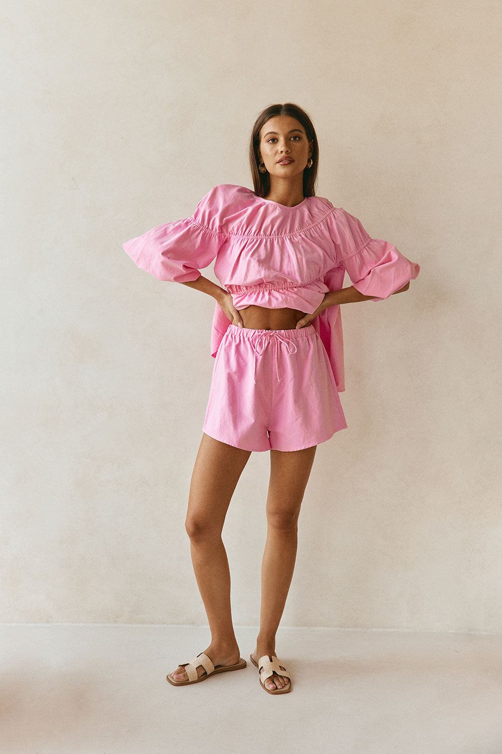 Pink Elastic Drawstring Akel Shorts – SABO