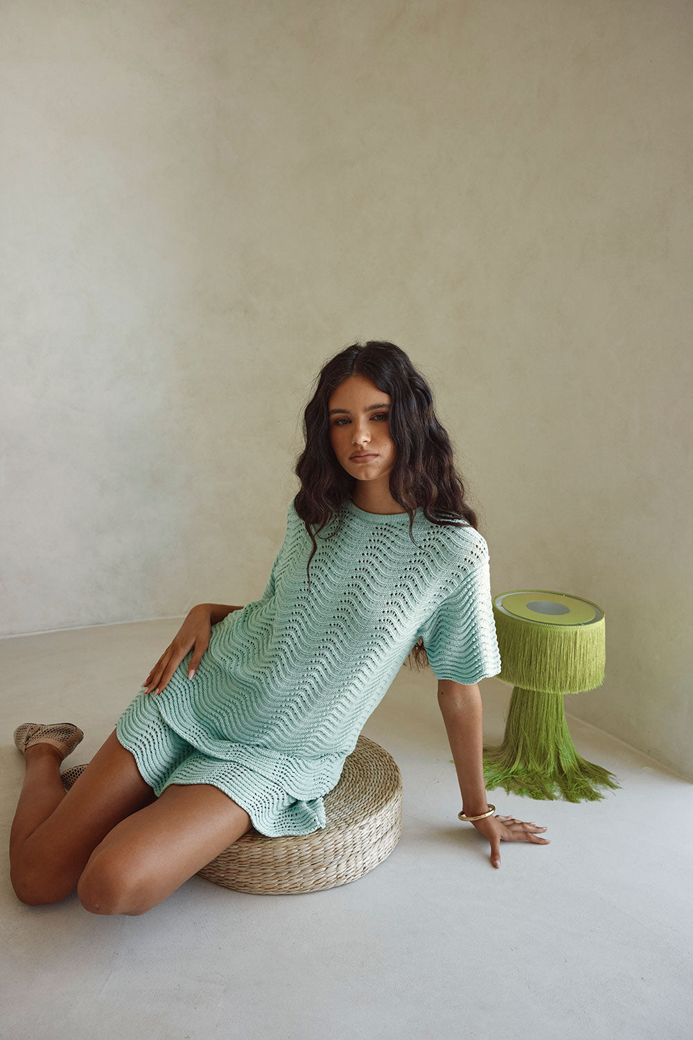 Mint Green Crochet Knit Short Sleeve Leah Top – SABO