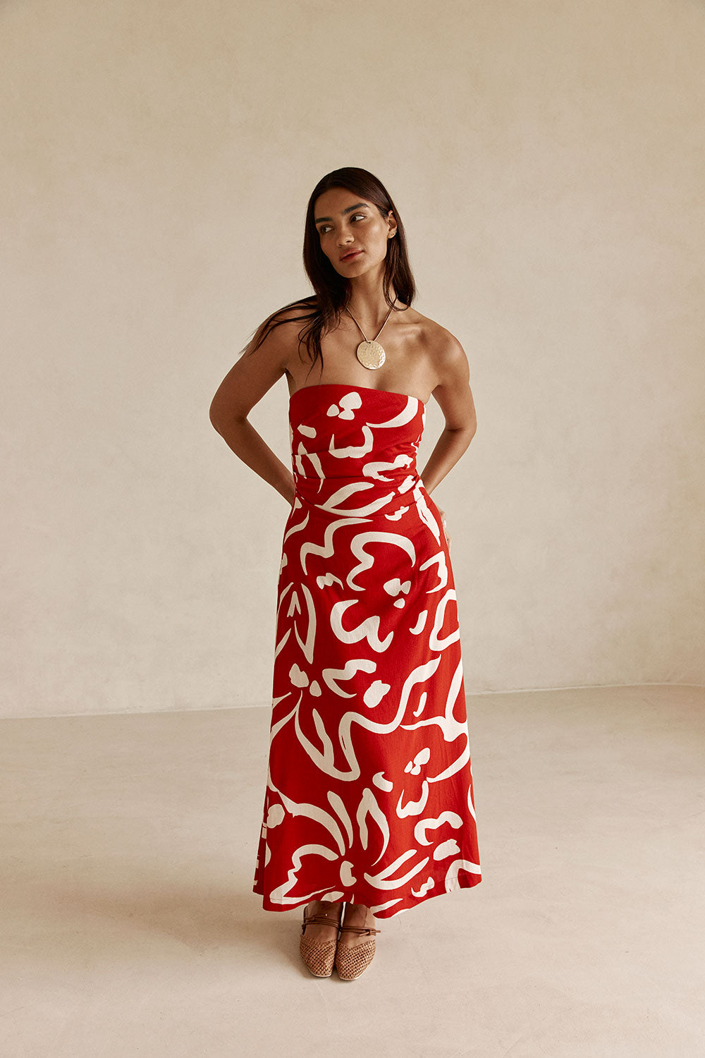 Red Fila Rogue Floral Print Strapless Maxi Liberty Dress XXS