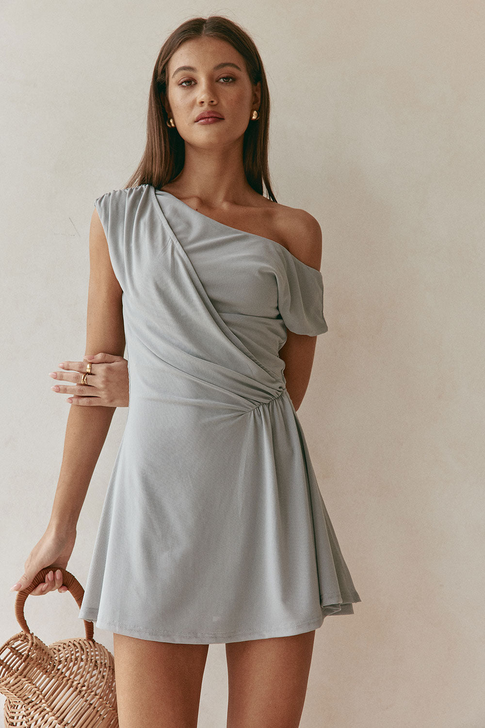 Grey One Shoulder Ruched Mini Dally Dress L | by Sabo Grey One Shoulder Ruched Mini Dally Dress L | by Sabo