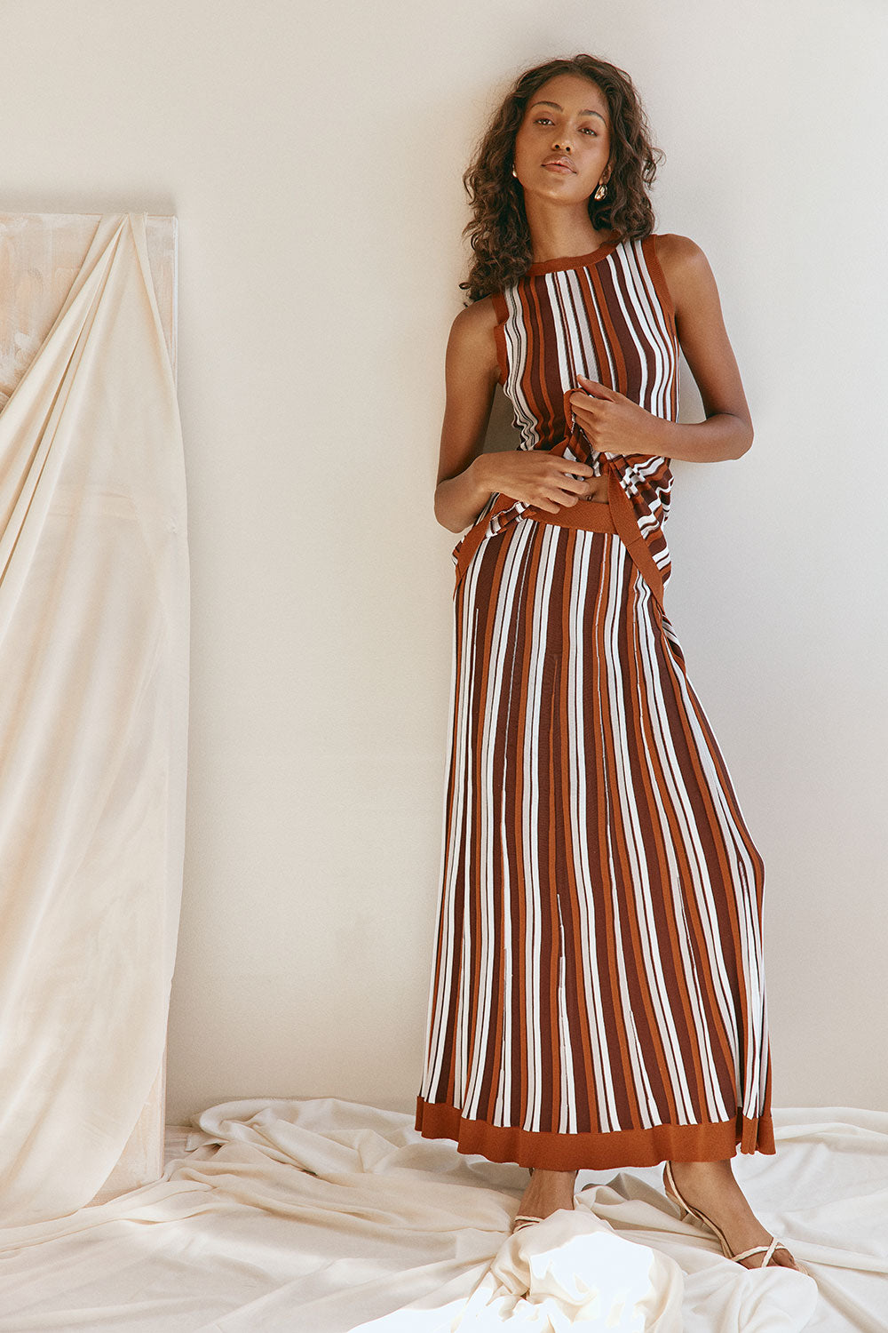 brown mango dress Red Dress | Green & Brown Stripe Crochet Maxi Dress