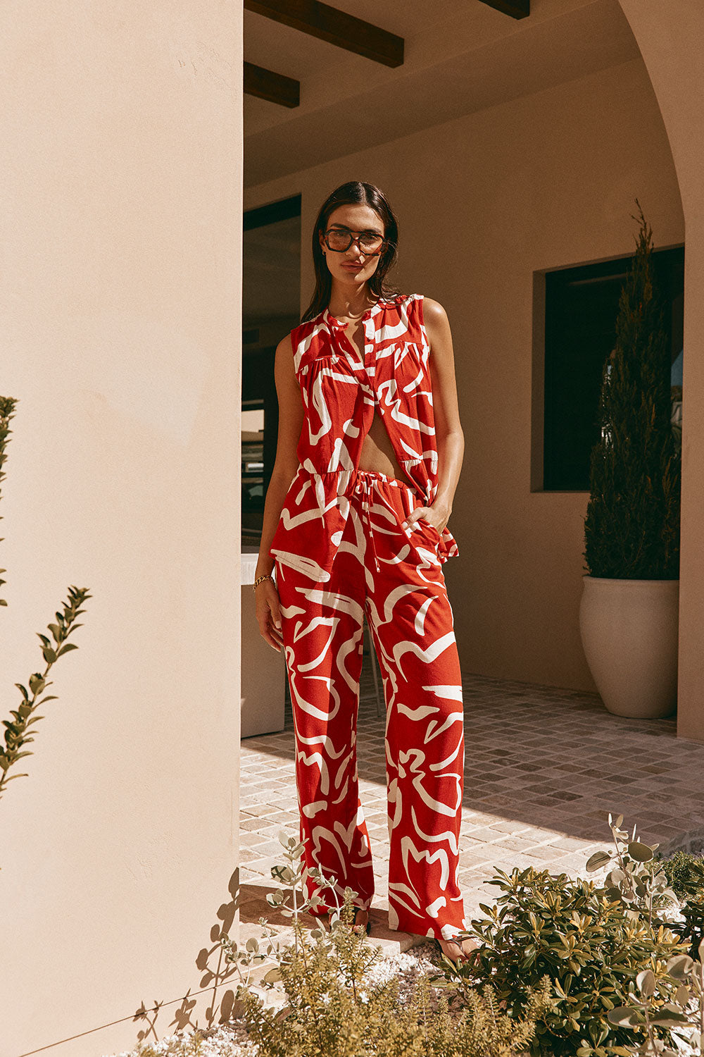 Red Fila Rogue Floral Print Drawstring Elena Pants – SABO