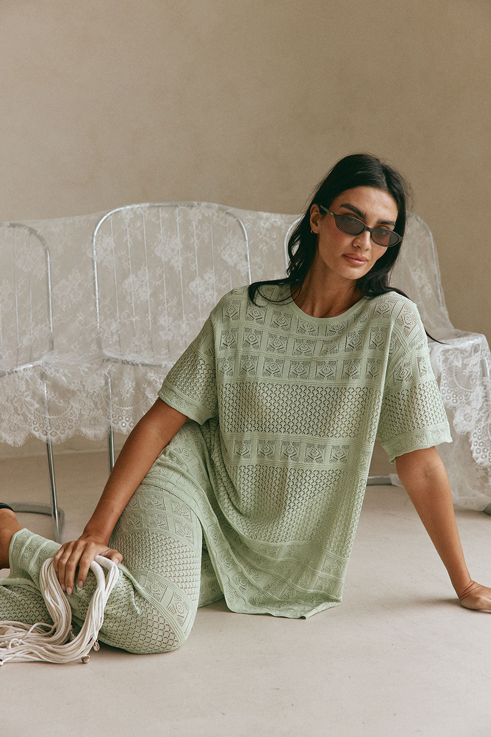 Mint Green Pointelle Boxy Nixie T Shirt Top – SABO
