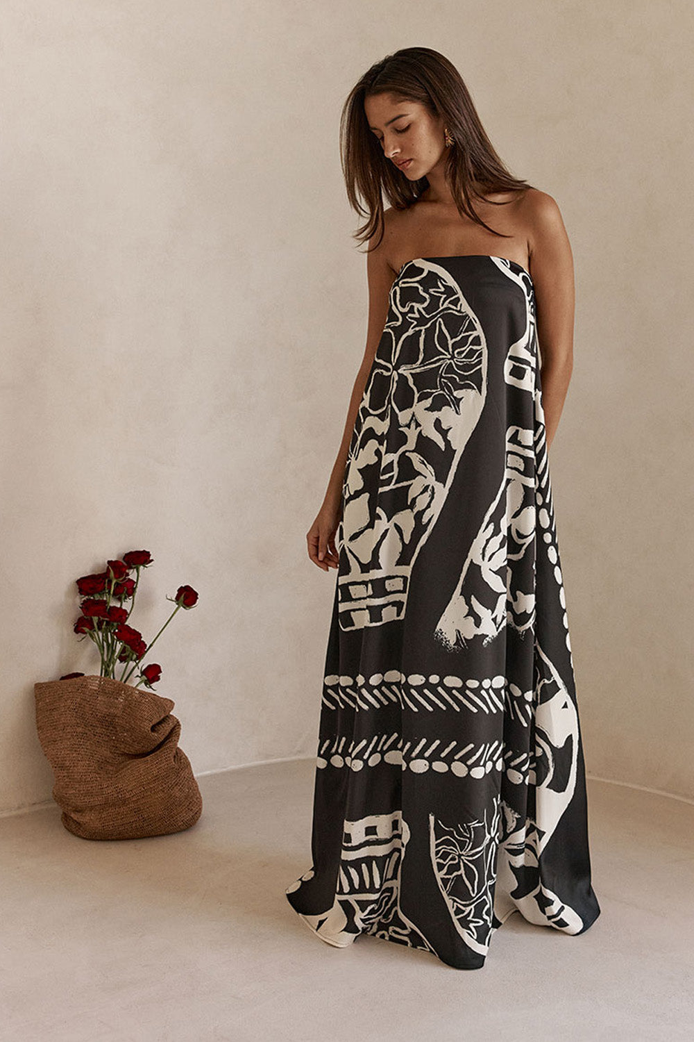 bohemian strapless dress Black Botanic Vase Print Maxi Sorelle XXS Summer Weddings The Willow Color:LIGHT BLUE Alyce Paris 61755 - Style_Contemporary