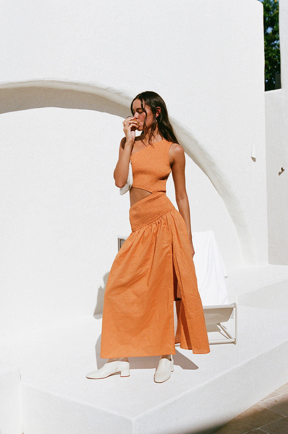 one shoulder dress orange Miki One Shoulder Maxi Dress