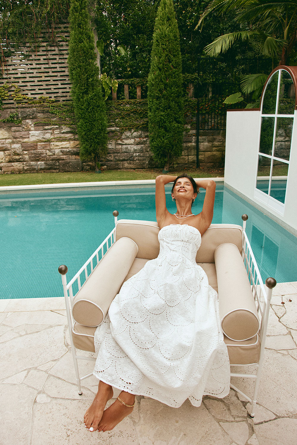 Bridal White Embroidered Strapless Maxi Zina Dress XS | by SABO Bridal White Embroidered Strapless Maxi Zina Dress XS | by SABO