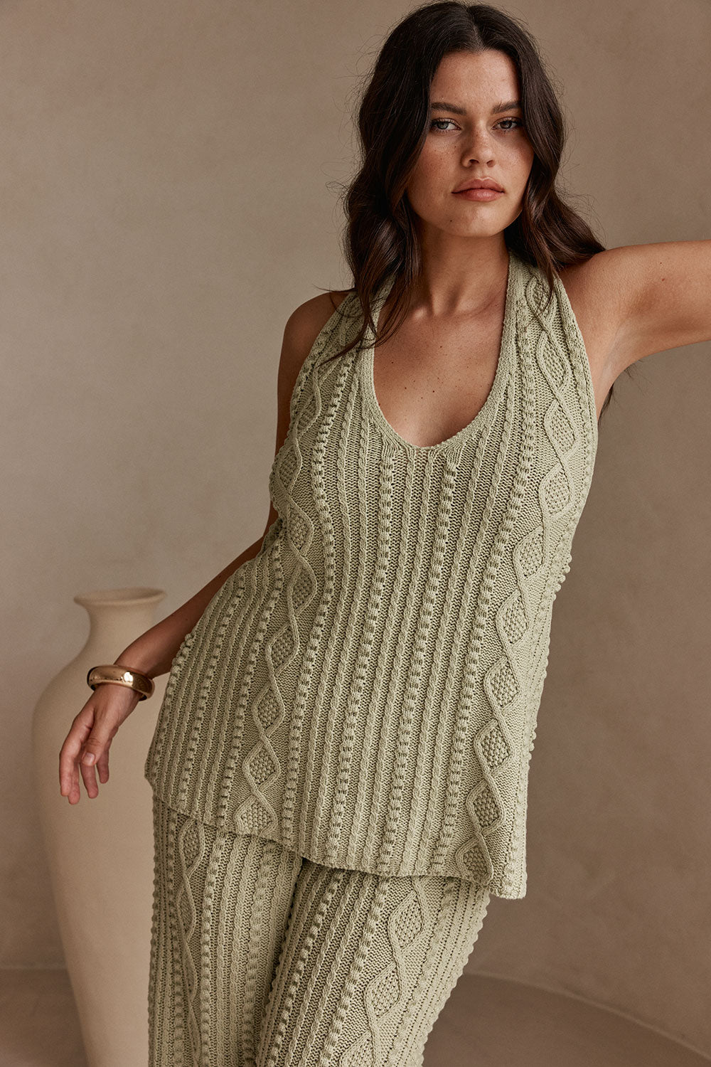 Green Cotton Knit Halter Azari Top – SABO
