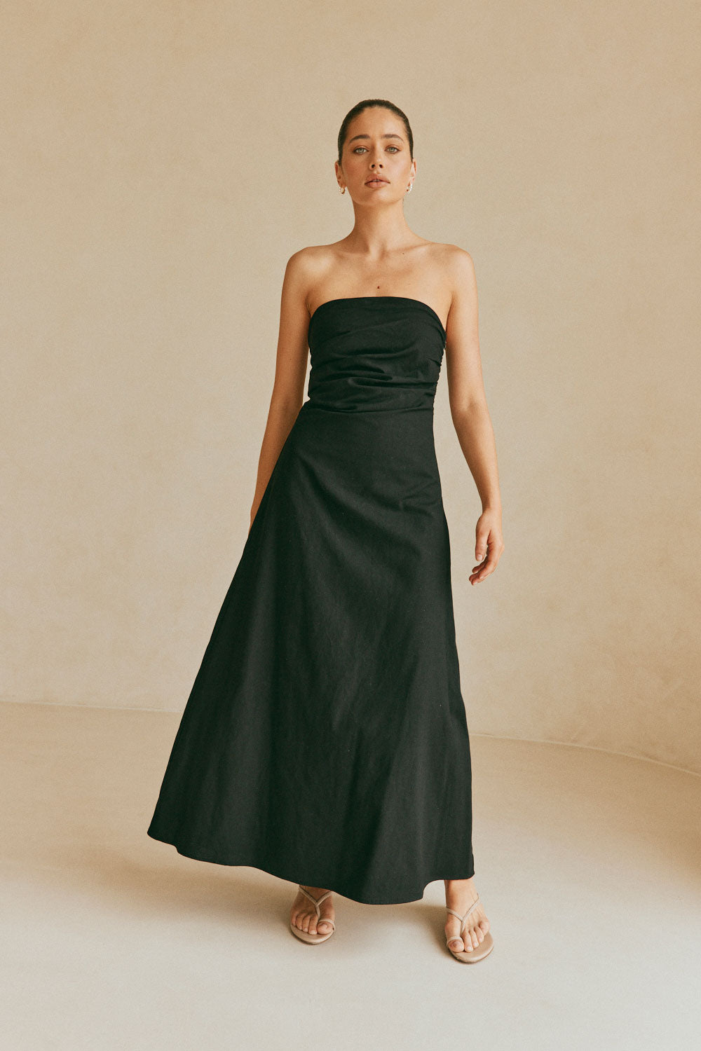 Formal Black Strappless Ruched Maxi Estella Dress SABO Formal Black Strappless Ruched Maxi Estella Dress SABO