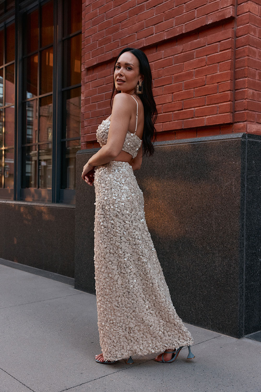 Beige Sequin Maxi Anella Skirt – SABO