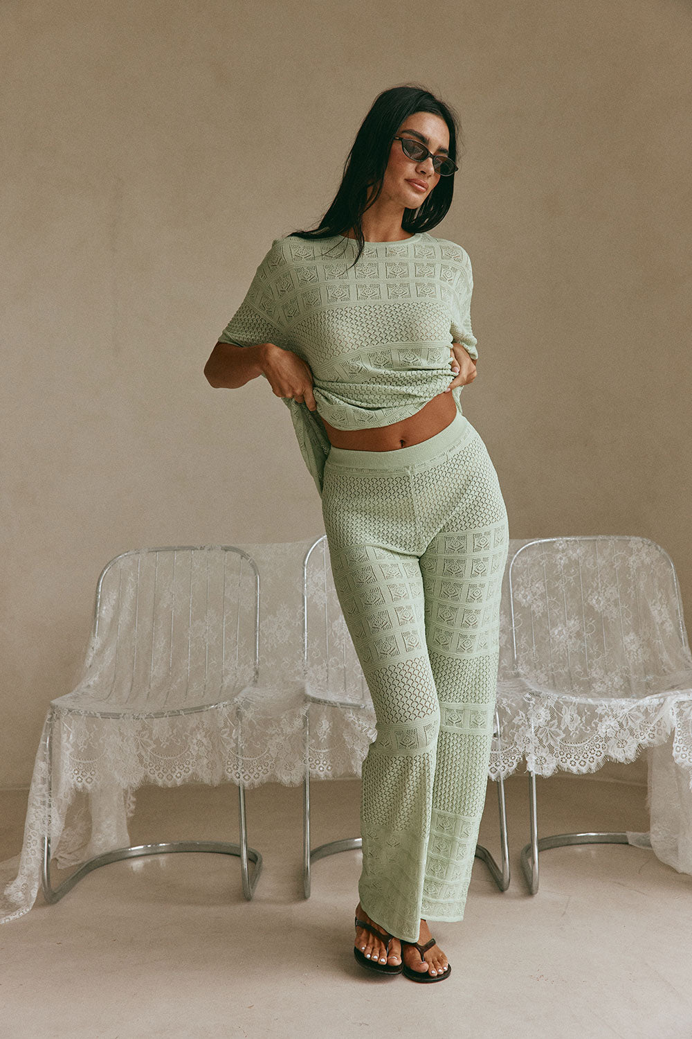 Mint Green Pointelle High Waist Nixie Pants – SABO