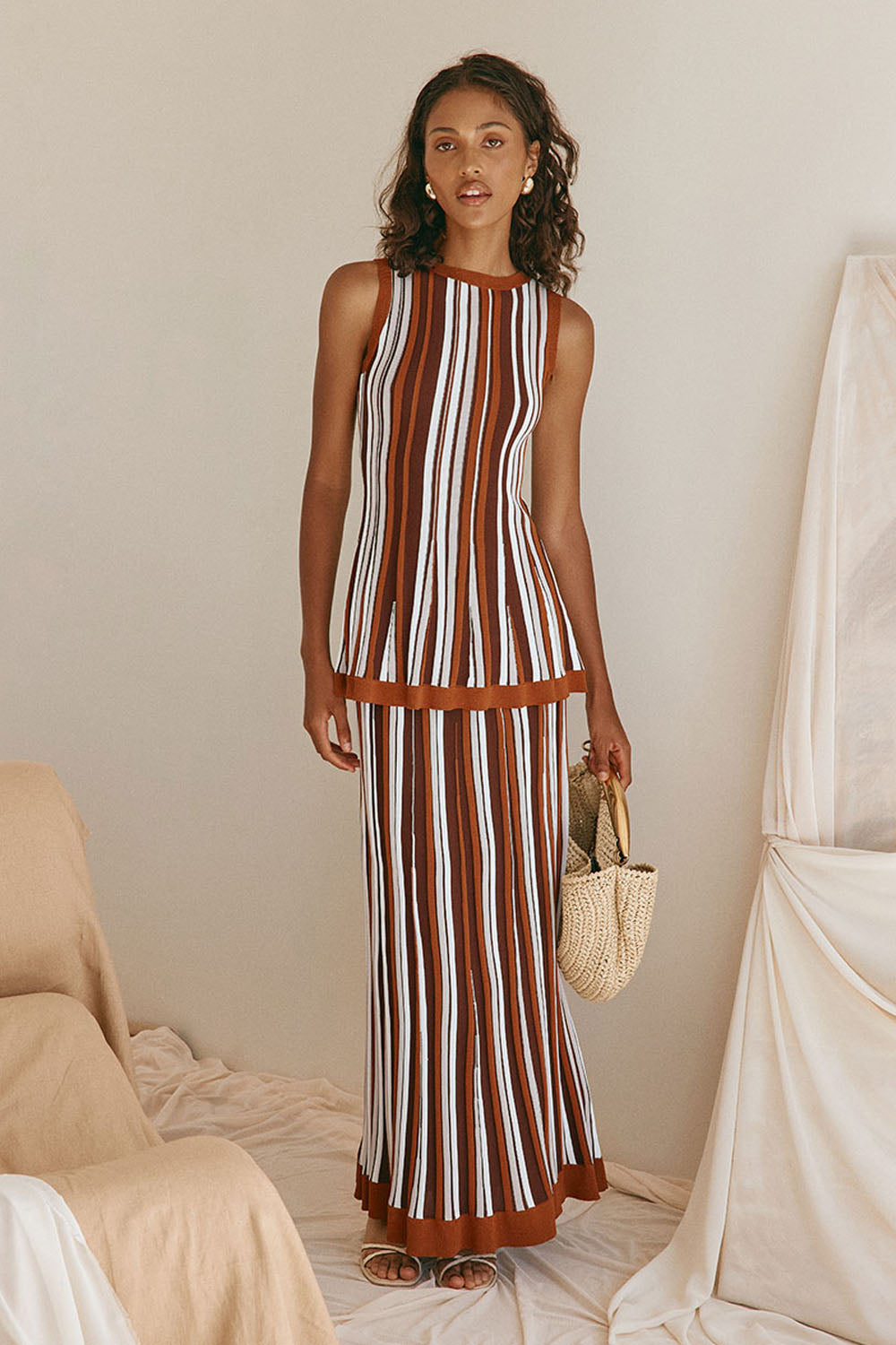 Brown Stripe Pleat A Line Zodiac Top – SABO
