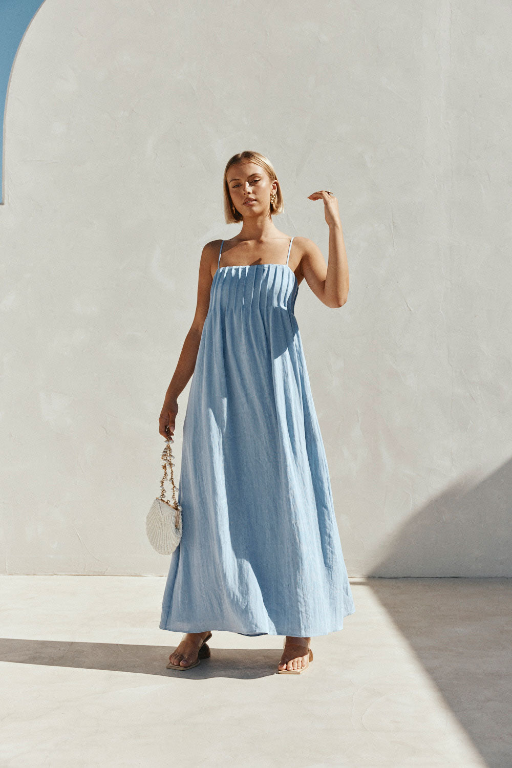 Blue Pin Tuck Pleat Maxi Ada Dress XS | by SABO Blue Pin Tuck Pleat Maxi Ada Dress XS | by SABO