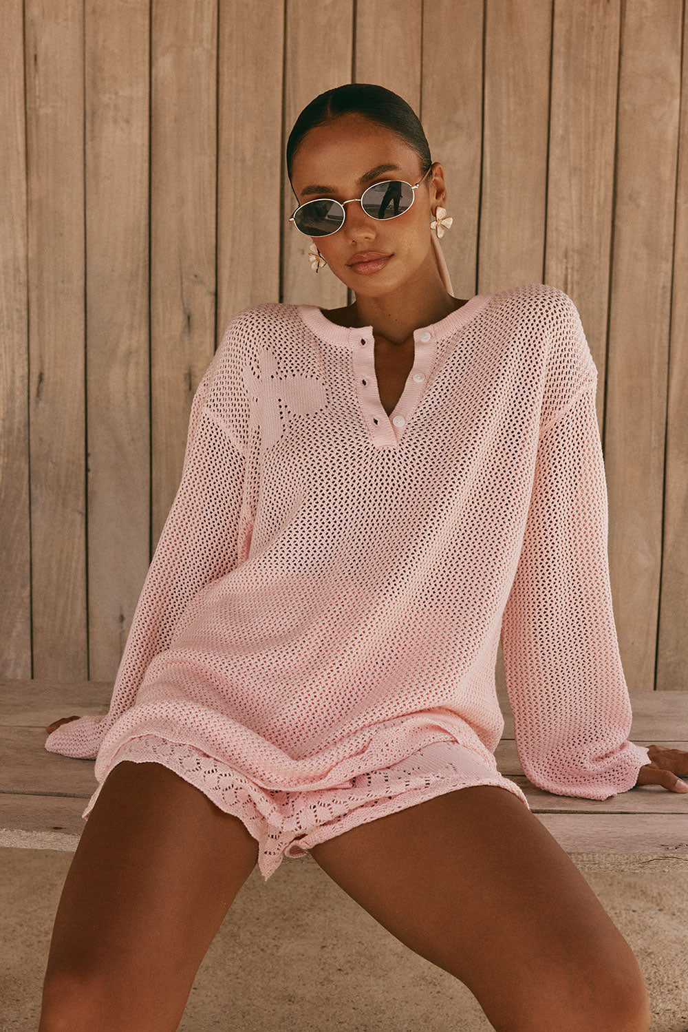 Pink Pointelle Knit Long Sleeve Milana Sweater – SABO