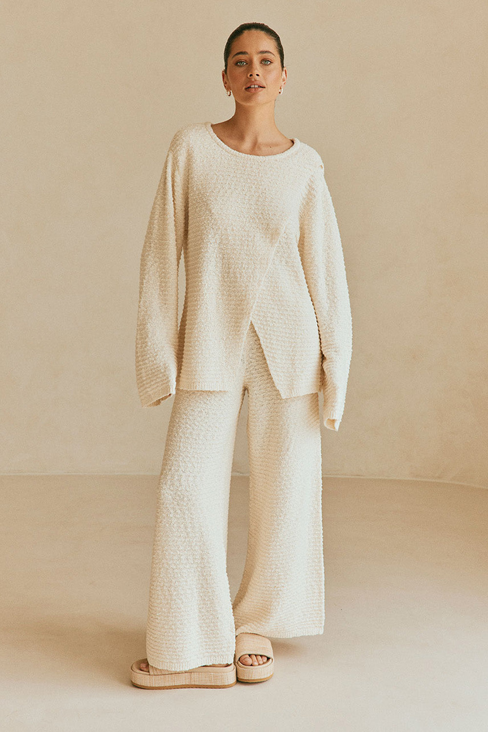 Beige Knit High Waist Mara Pants – SABO