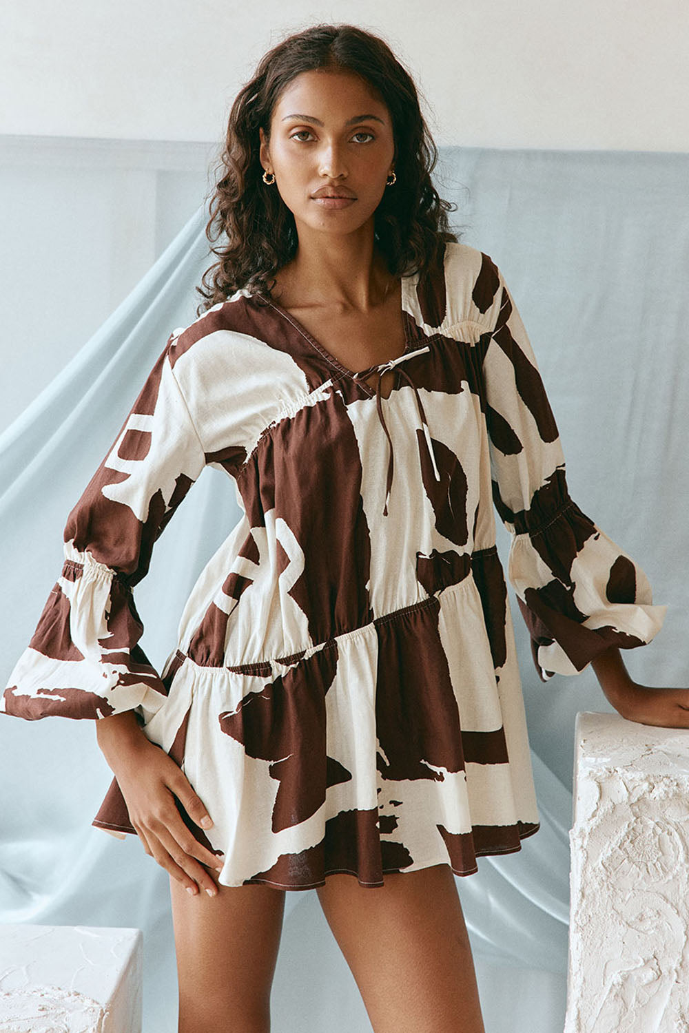 Brown Arredo Print Ruched Long Sleeve Esperenza Dress XXXL | by SABO Brown Arredo Print Ruched Long Sleeve Esperenza Dress XXXL | by SABO