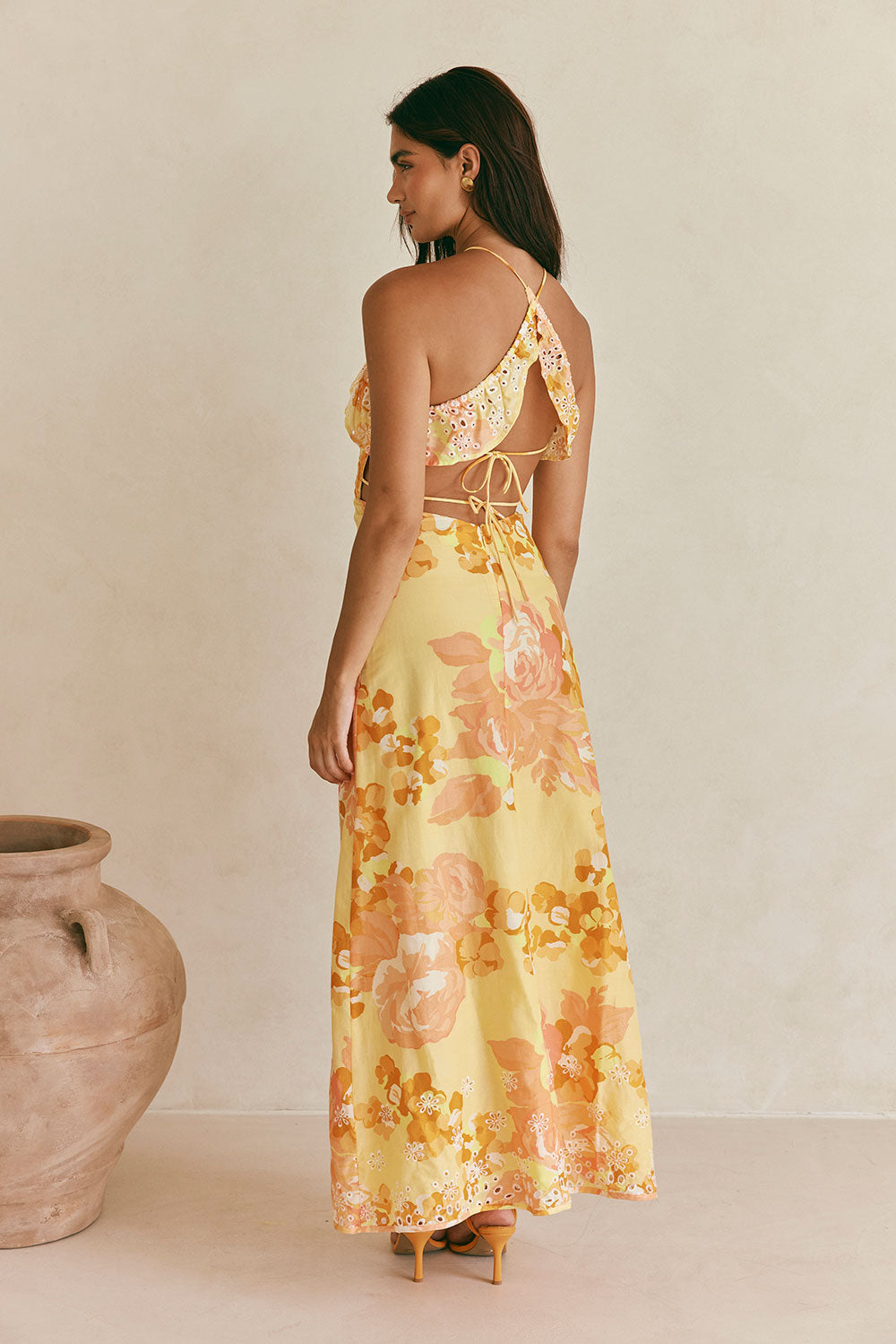 Alexa Backless Halterneck Maxi Dress - Orange, Yellow, White Breeze Floral Print, Tropical Alexa Backless Halterneck Maxi Dress - Orange, Yellow, White Breeze Floral Print, Tropical