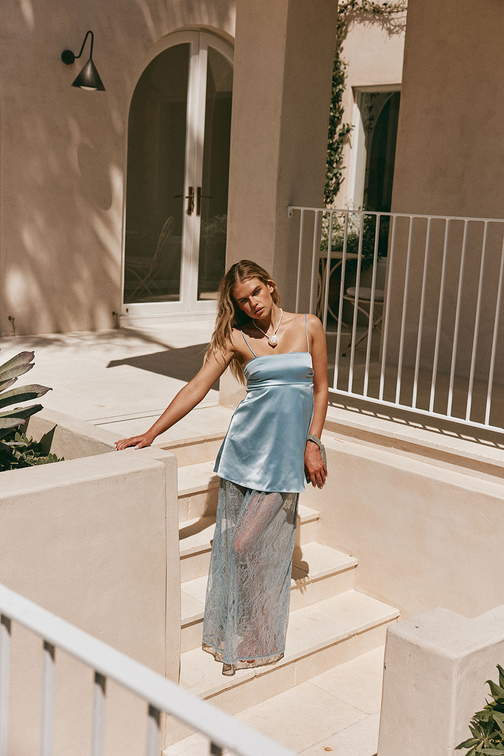 blue dress gold dress illusion Senna Maxi in Baby Blue | Women's Formal Maxi Dress main image 1