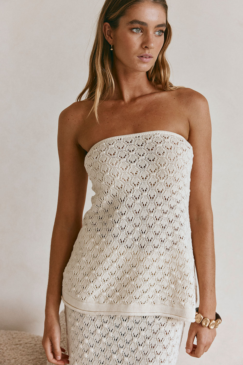 Cream Crochet Knit Strapless Lonline Ophelia Top – SABO