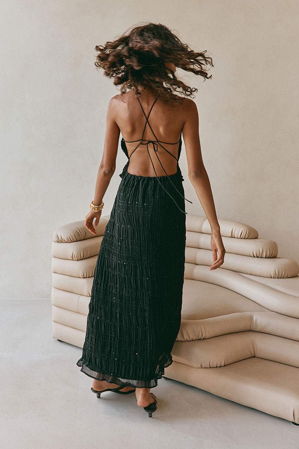 fitted lace wedding dress Samantha Black Asymmetrical Gathered Maxi Dress, M / Black main image 1