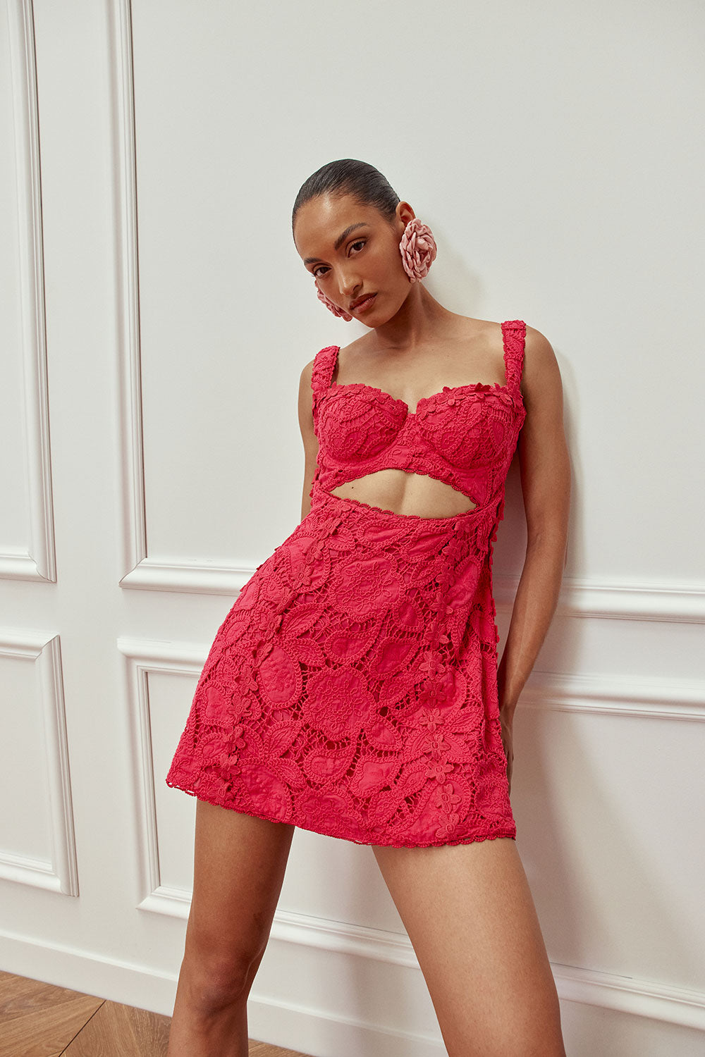Pink Cutwork Floral Sweetheart Mini Cierra Dress XXXL | by ZACO Pink Cutwork Floral Sweetheart Mini Cierra Dress XXXL | by ZACO