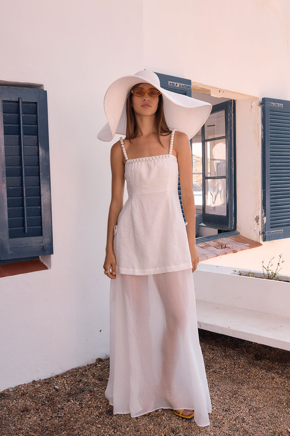 Bridal White Linen Maxi Catalana Dress – SABO
