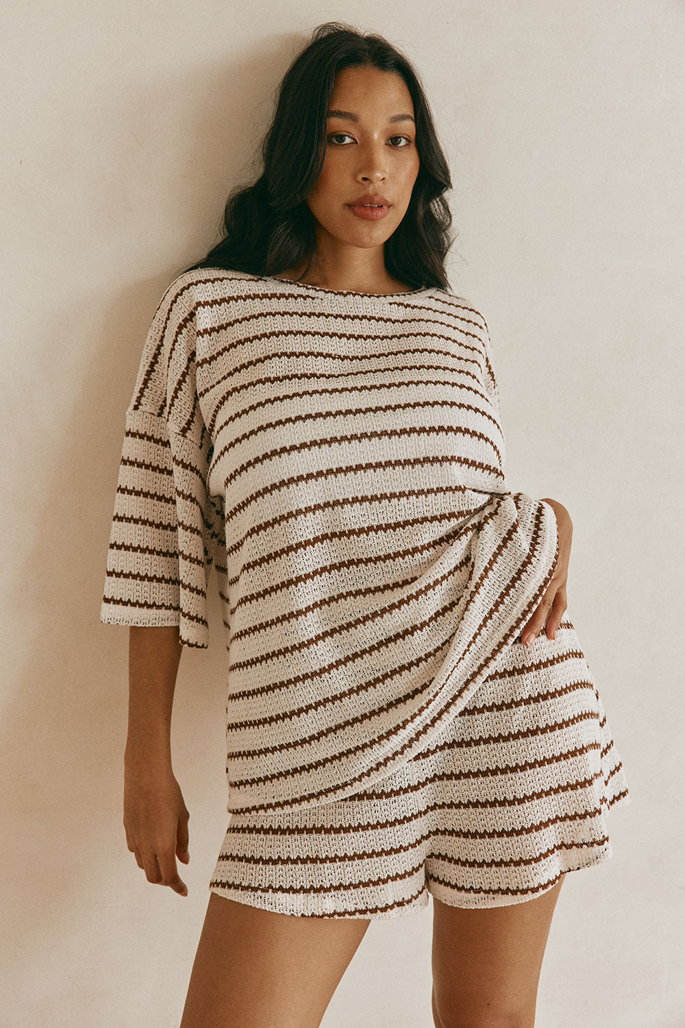 Chocolate Brown Stripe High Waist Wanderer Shorts – SABO