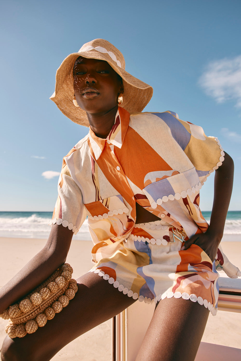 estivoボードウェア Orange Estivo Dusk Print Button Up Francesca Shirt – SABO