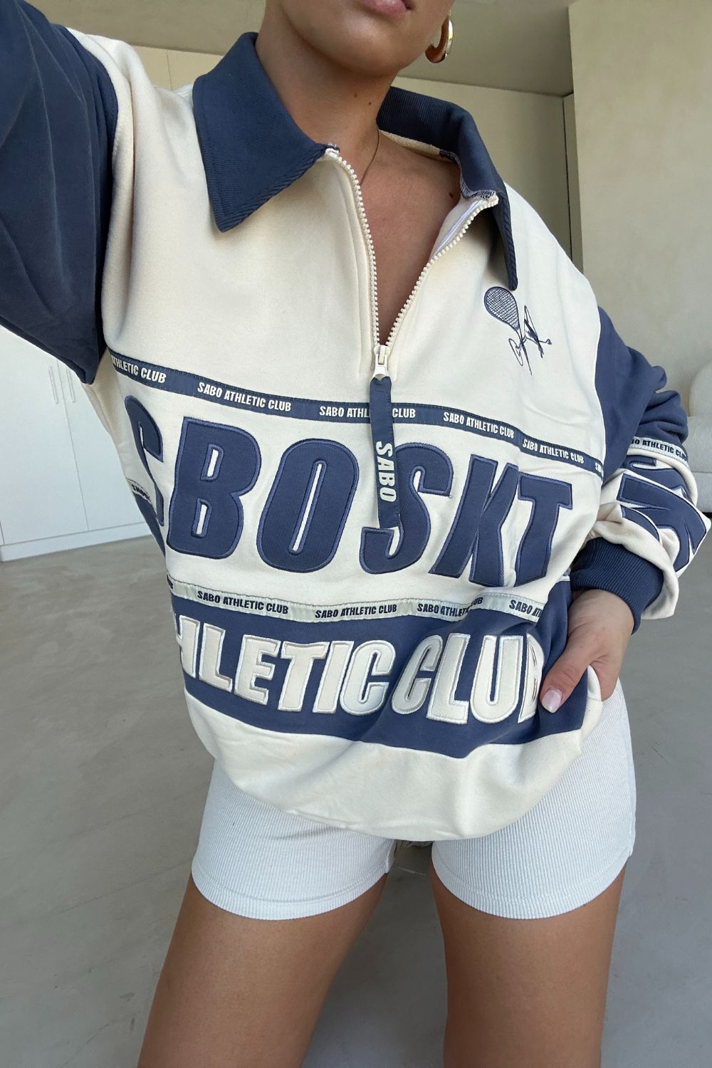 Navy and Cream Fleece Oversized Vintage Milan Sweater – SABO