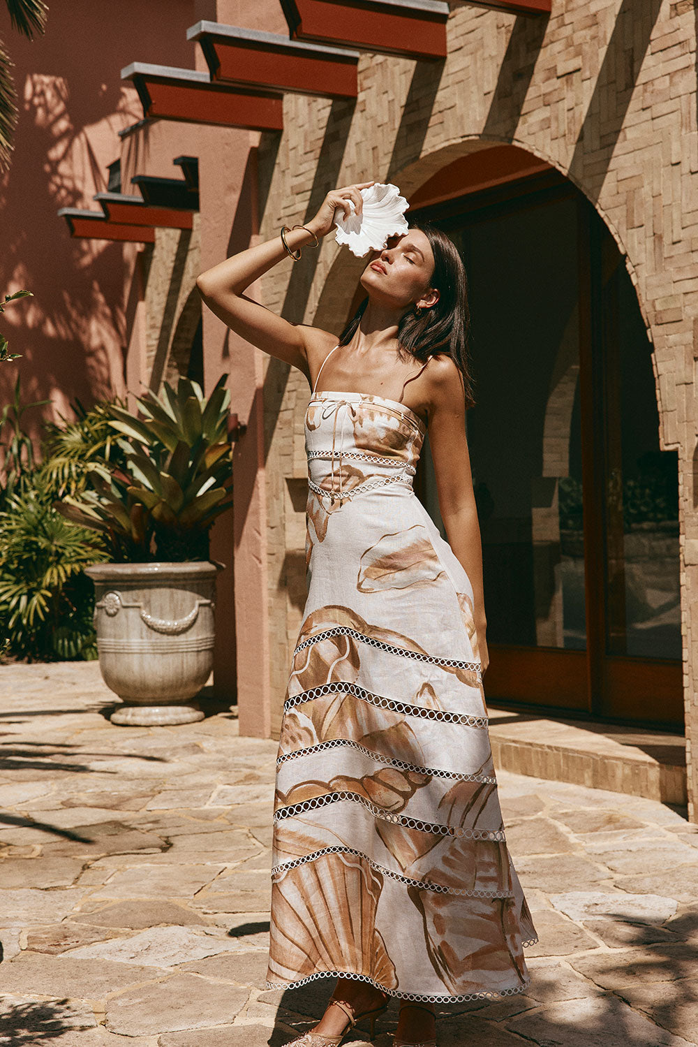 Brown La Spiaggia Print Lace Strappy Maxi Daje Dress XXL | by ZACO Brown La Spiaggia Print Lace Strappy Maxi Daje Dress XXL | by ZACO