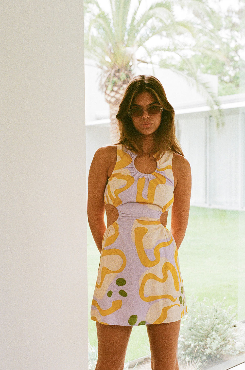 Graciana Cutout Mini Dress - Purple Yellow Spot Floral Graciana Cutout Mini Dress - Purple Yellow Spot Floral