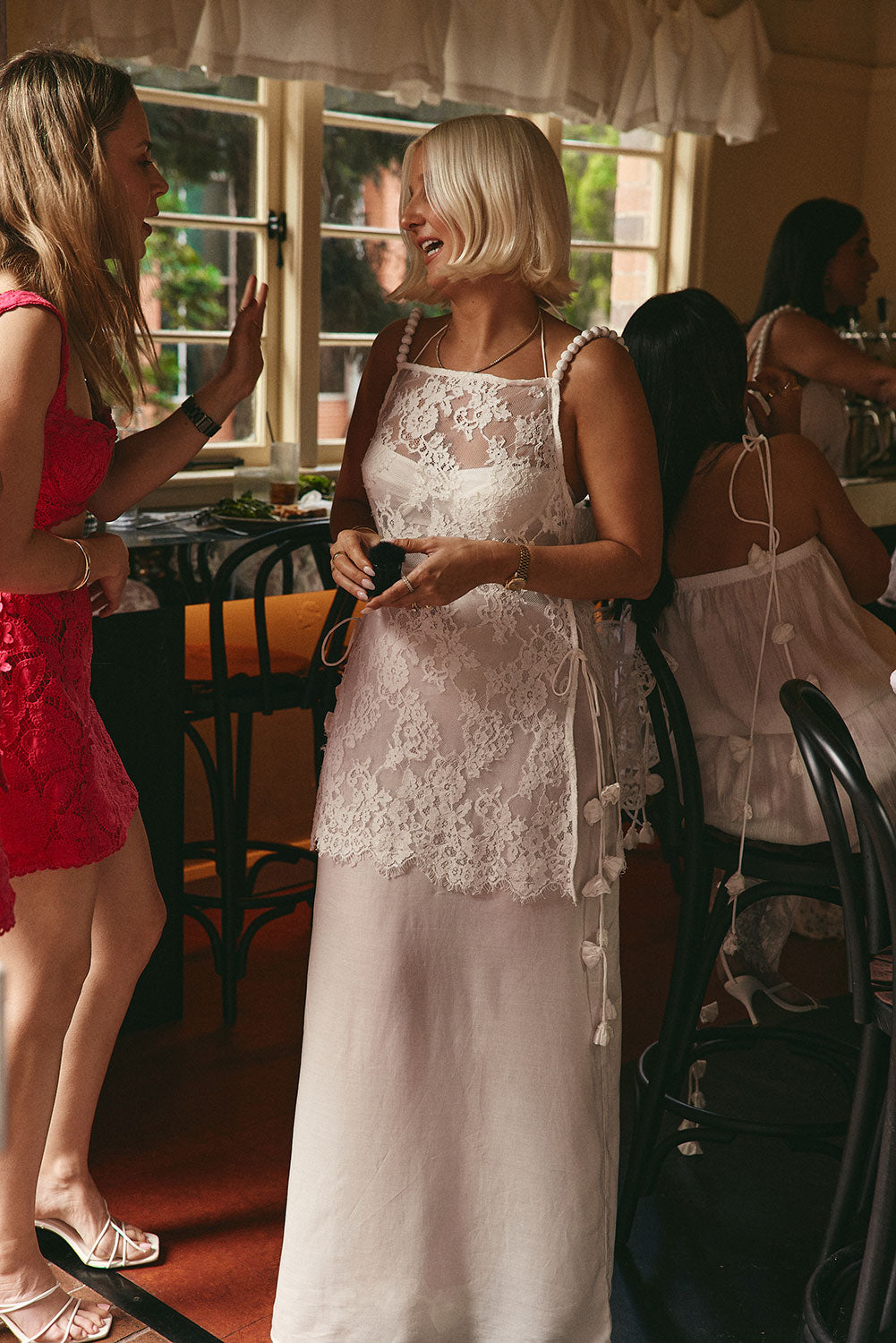 Bridal White Silky Lace Maxi Chapel Dress