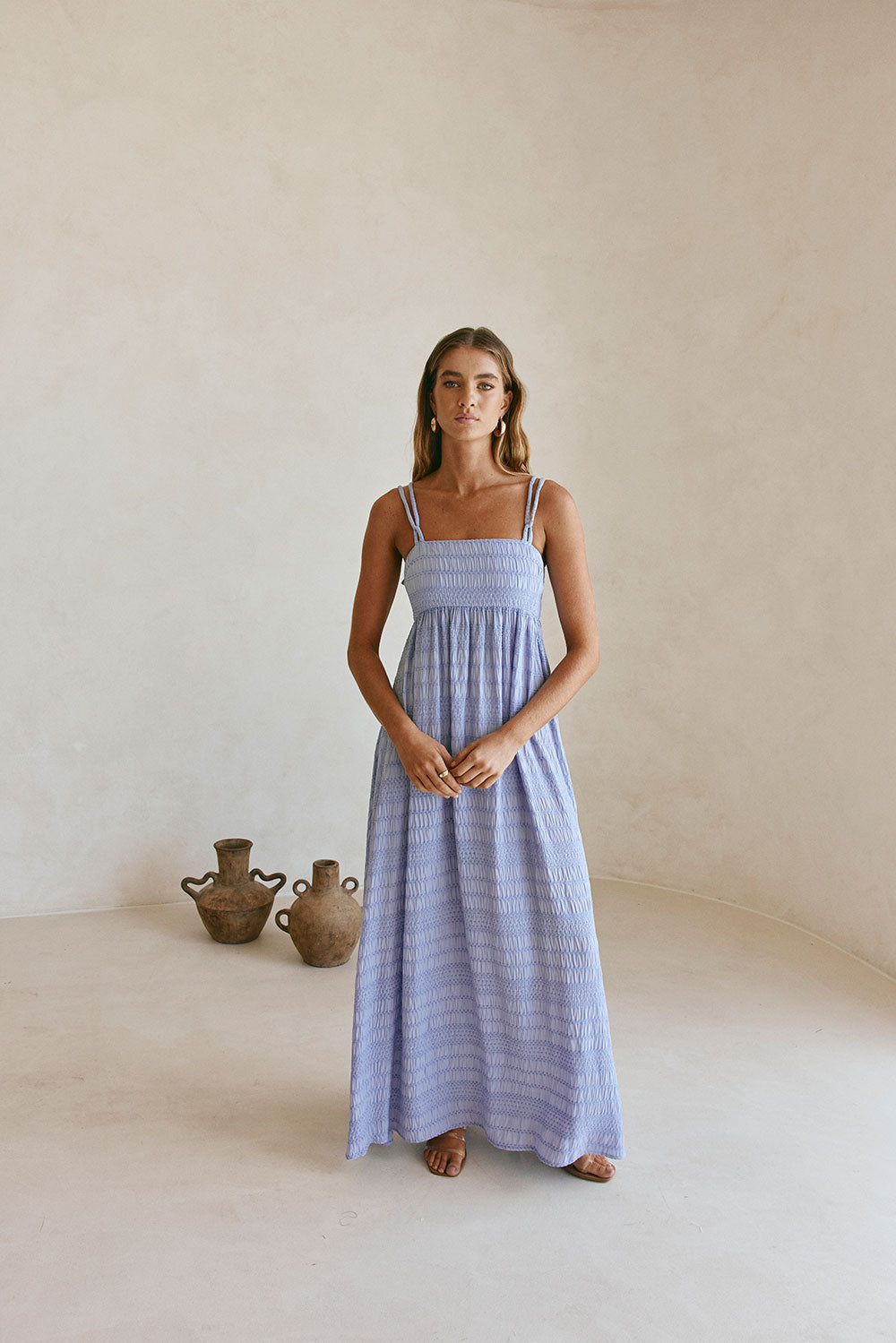 Blue Strappy Gathered Empire Maxi Cataleya Dress XS | by SABO Blue Strappy Gathered Empire Maxi Cataleya Dress XS | by SABO