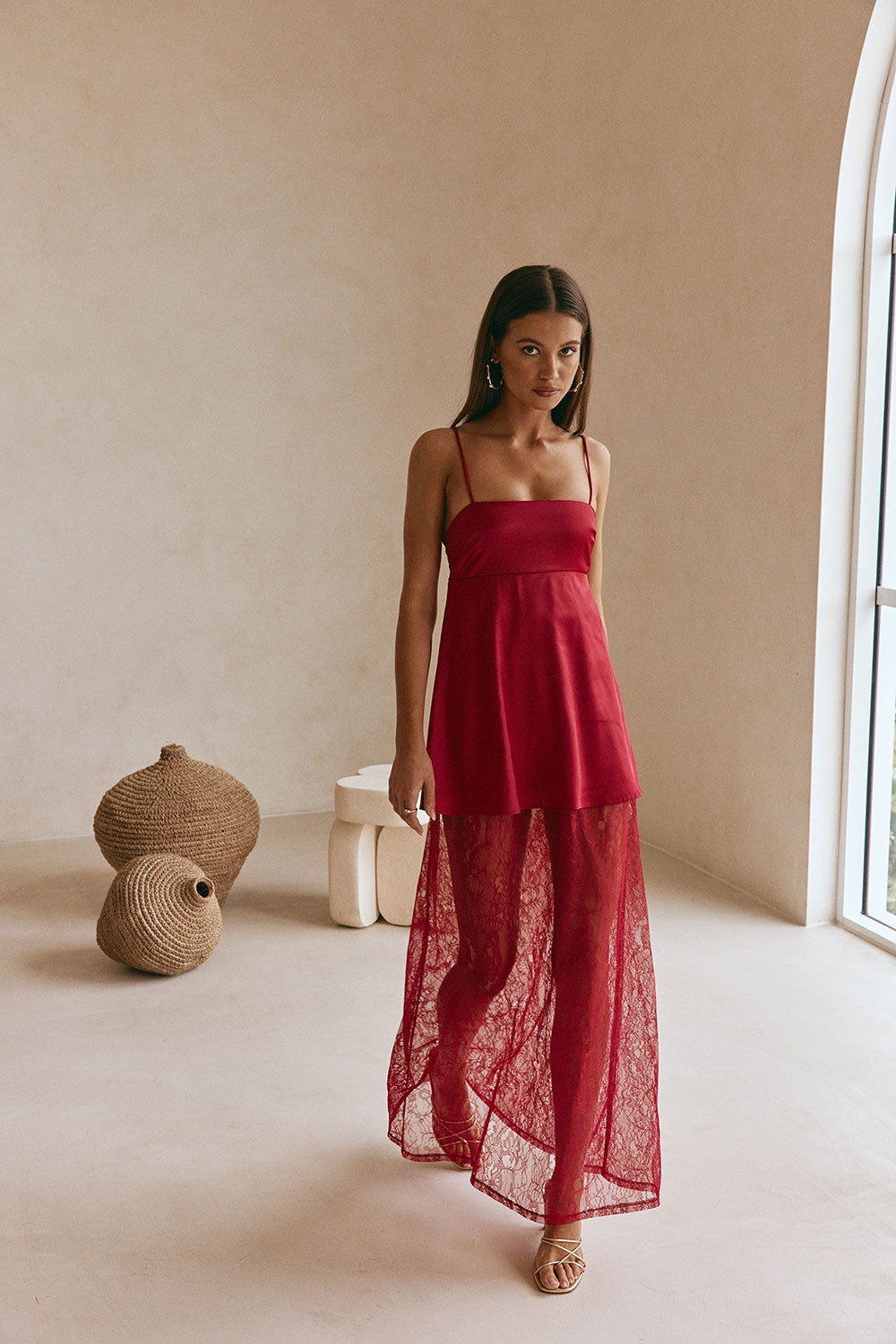 Red Silky Lace Strappy Maxi Dove Dress XL | by Sabo Red Silky Lace Strappy Maxi Dove Dress XL | by Sabo