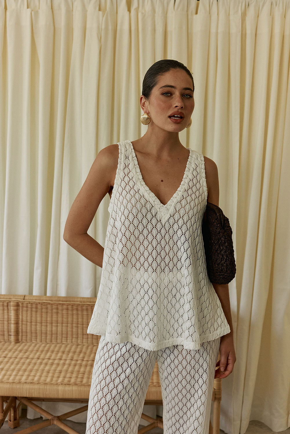 トップス ZANONE White cotton skipper knit White Knit V Neck Lana Top – SABO