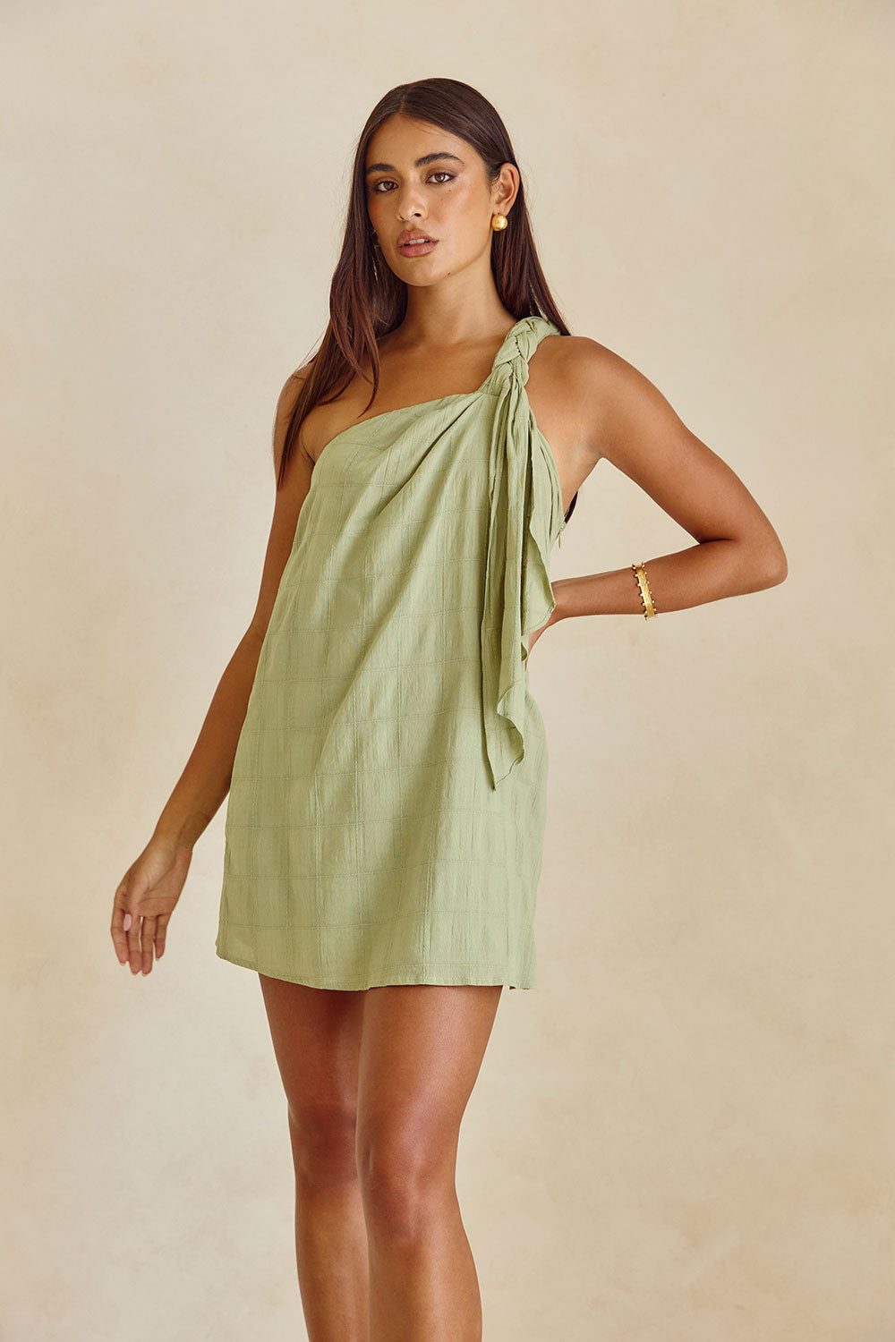 Green One Shoulder Mini Grazia Dress XXS