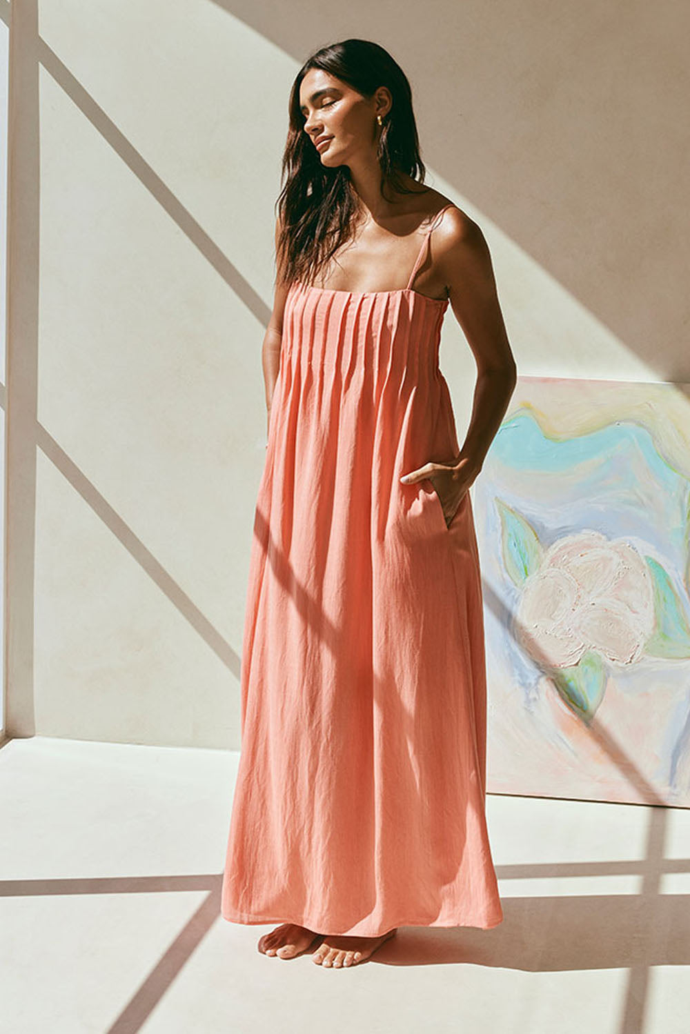 Pink Strappy Pleated Maxi Ada Dress XXS