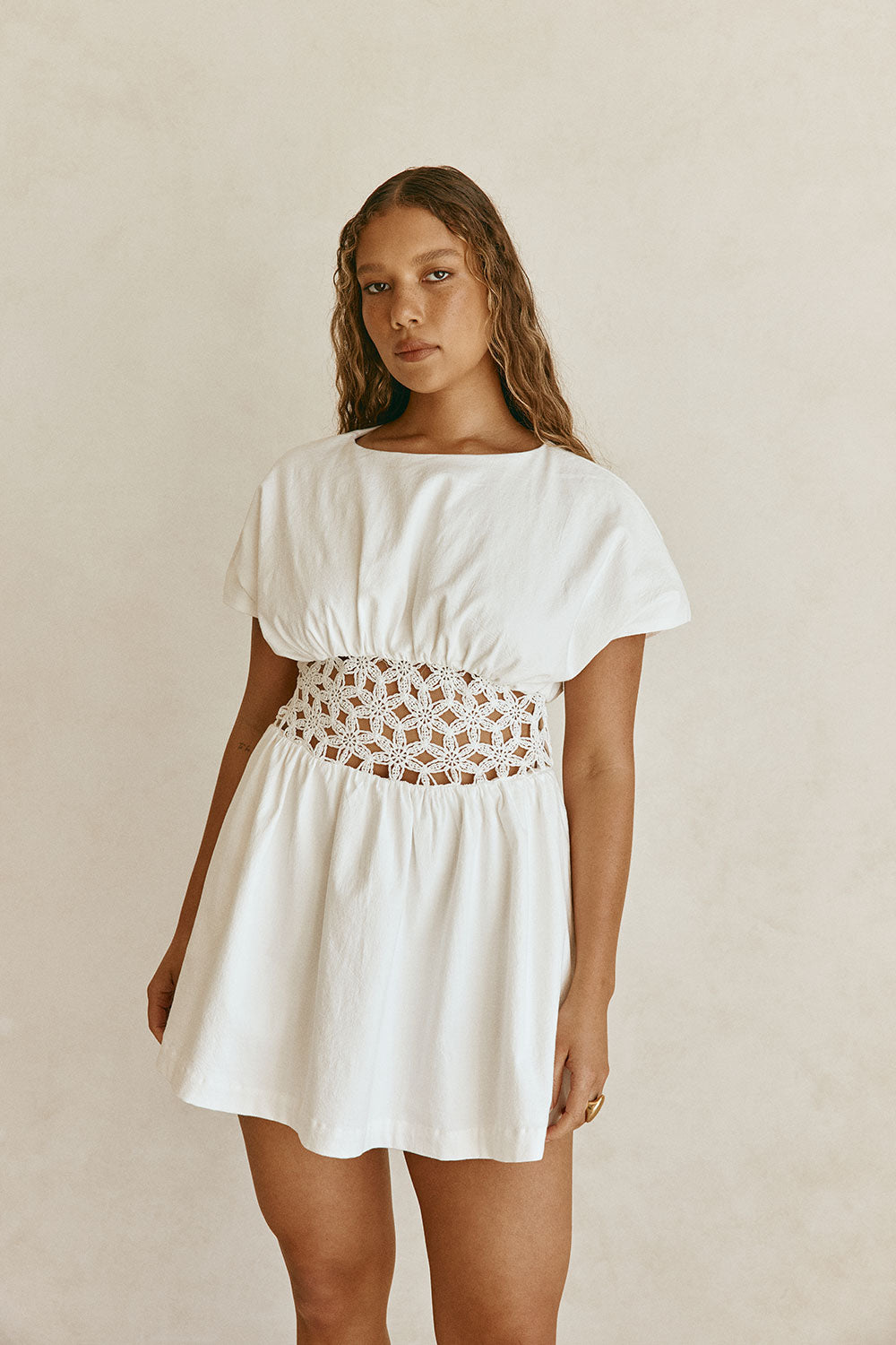 White Flouncy Short Sleeve Mini Alessandra Dress XL