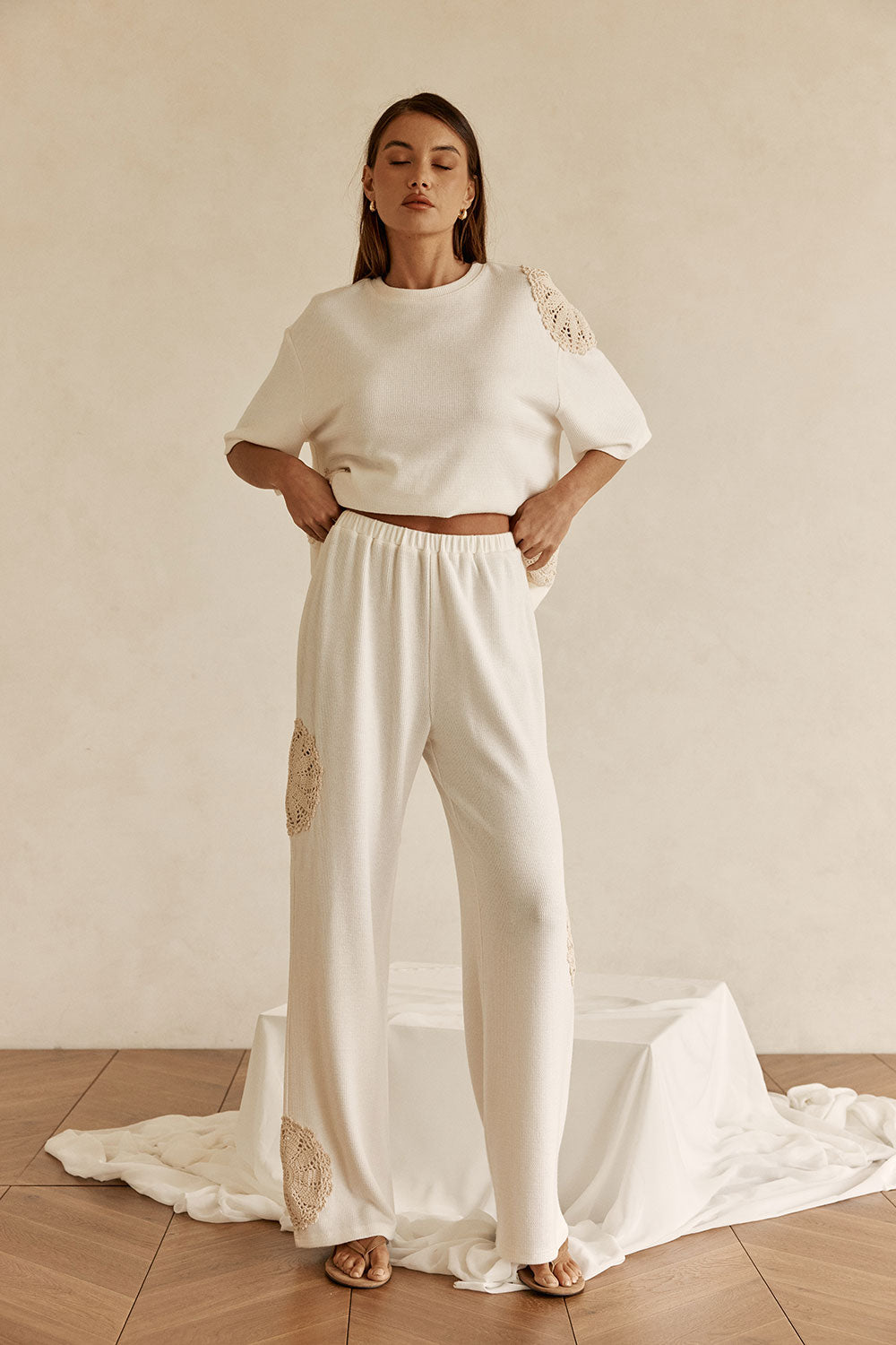 Cream Crochet Patch High Waist Zoi Pants – SABO