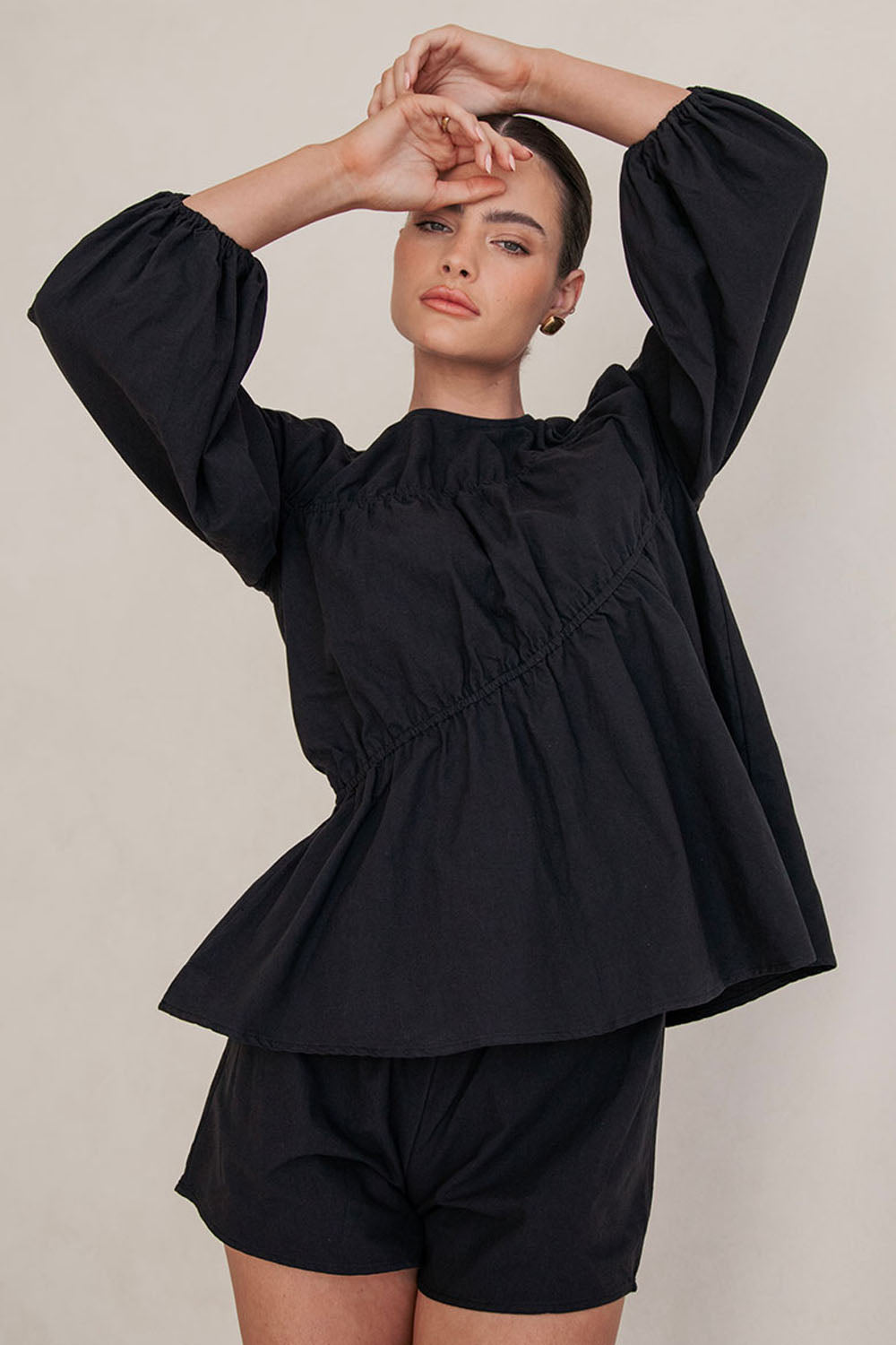 Black Long Sleeve Panelled Flounce Akel Top – SABO