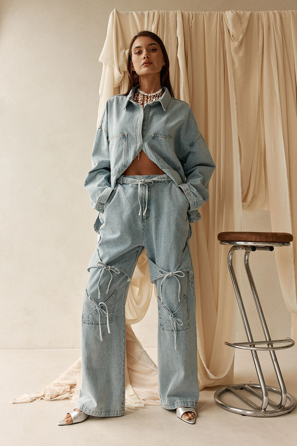 Light Blue Denim Bow Detail Poet Jean Pants – SABO
