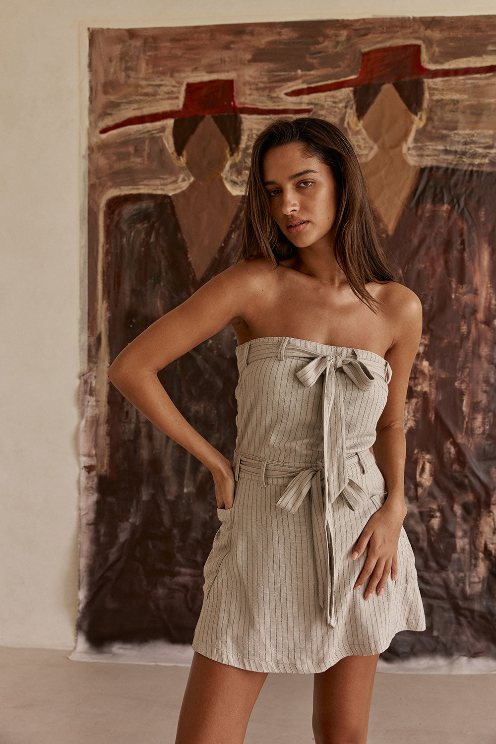 grey pinstripe dress Voodoo Vixen Grey Pinstripe Flare Dress XLarge