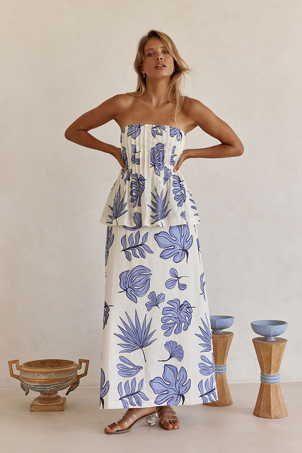 free people azure midi dress Blue Phylida Azure Print Strapless Maxi Reign Dress M