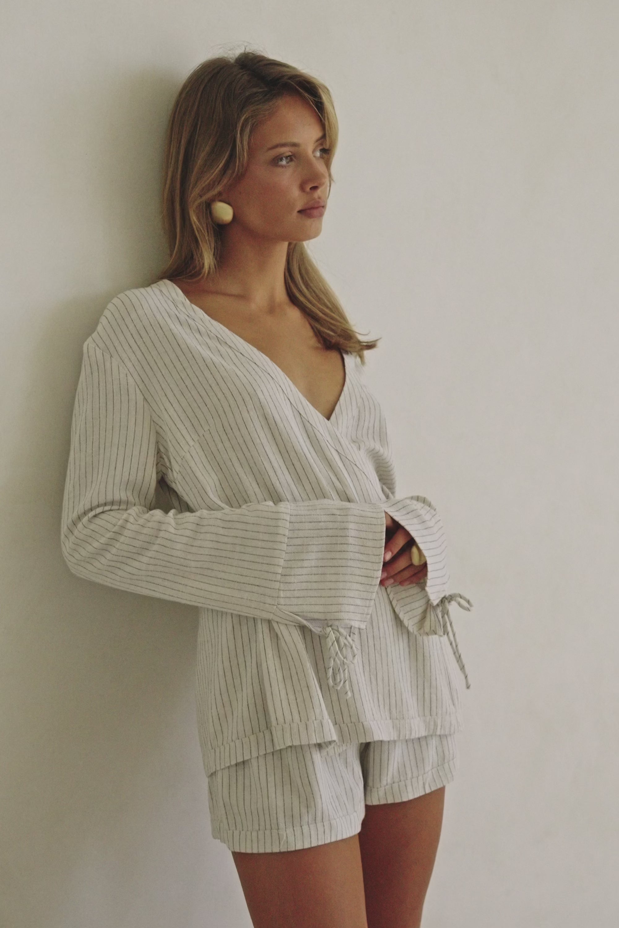 Beige and Black Pinstripe Lyla Wrap Top – SABO