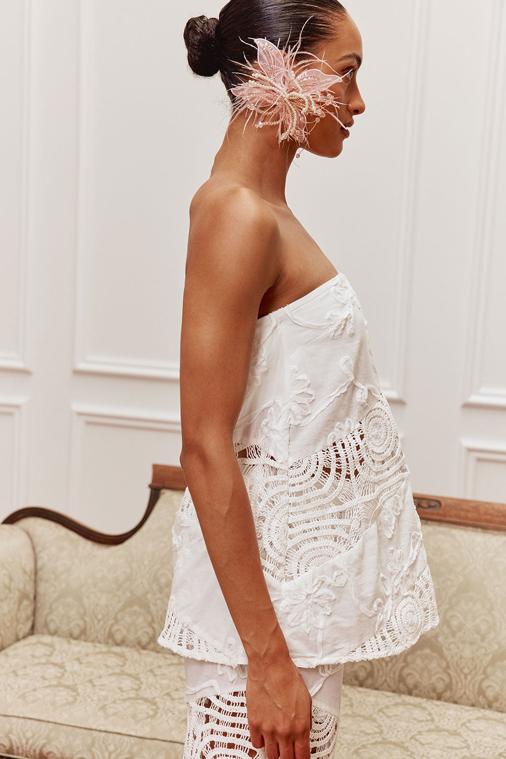 Bridal White Crochet Panel Strapless Thalia Top – SABO
