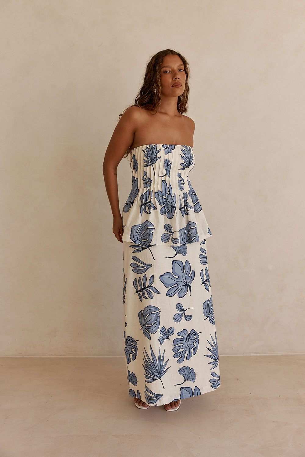 Blue Phylida Azure Print Strapless Maxi Reign Dress – SABO
