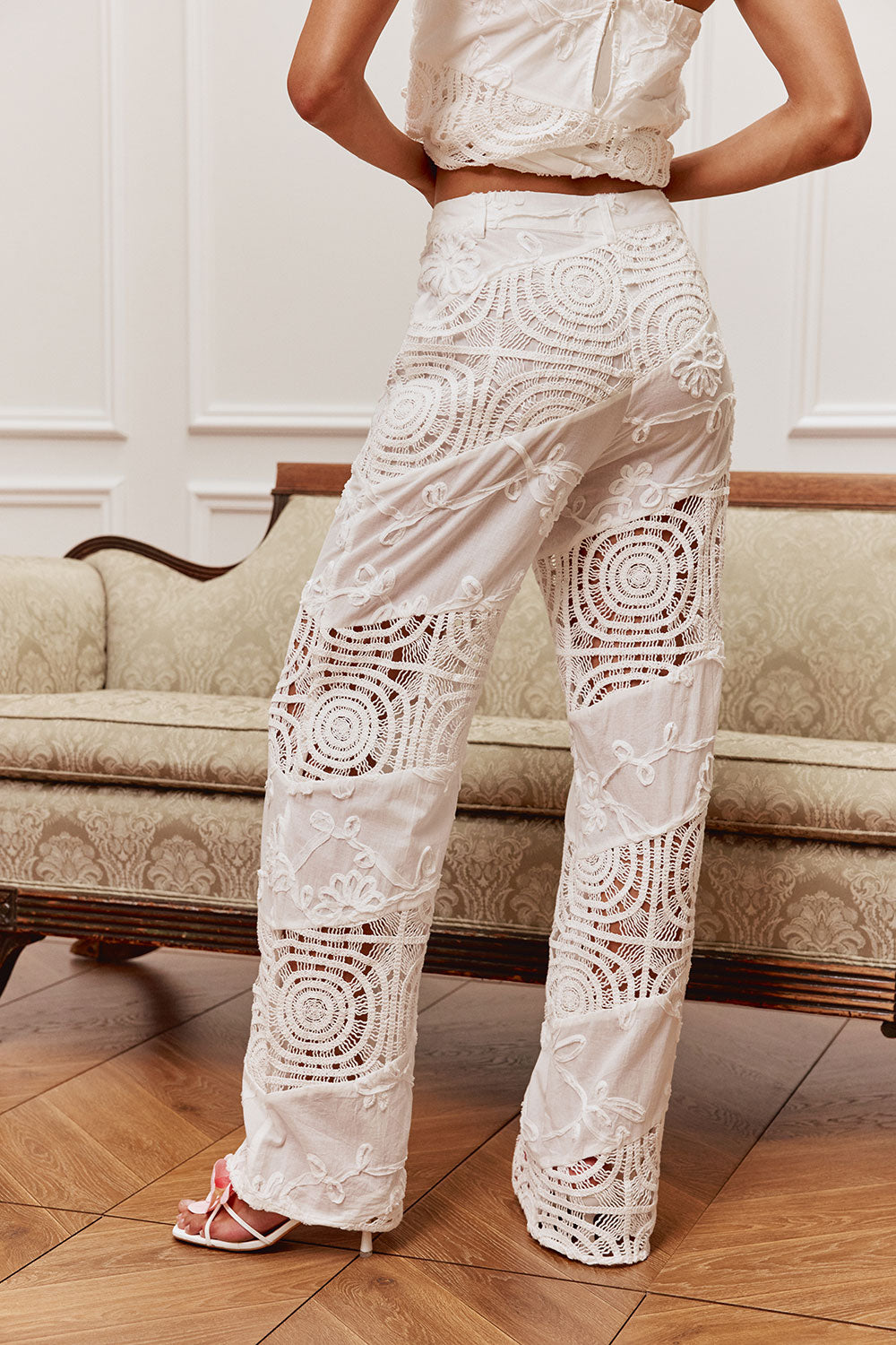 Bridal White Crochet Panel Thalia Pants – SABO